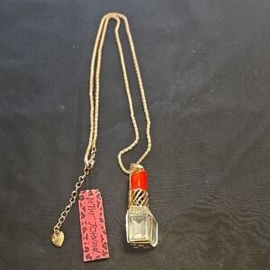 NEW Betsey Johnson Gold Necklace with Red and Clear Accents